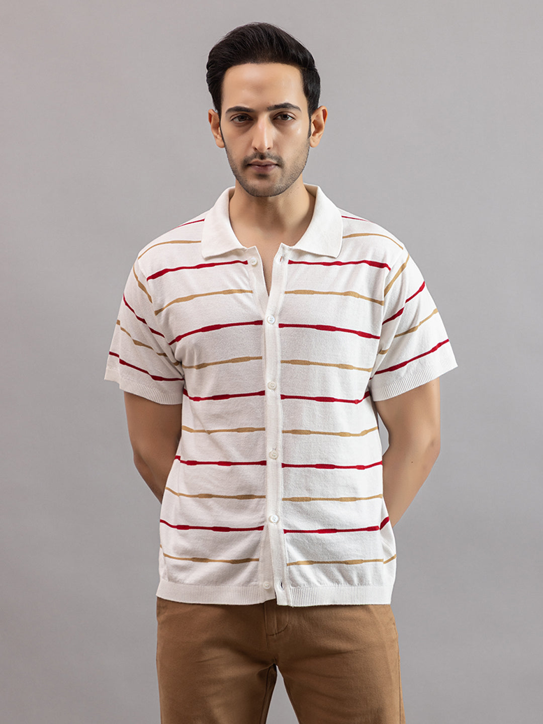 Homme fine knit stripe shirt