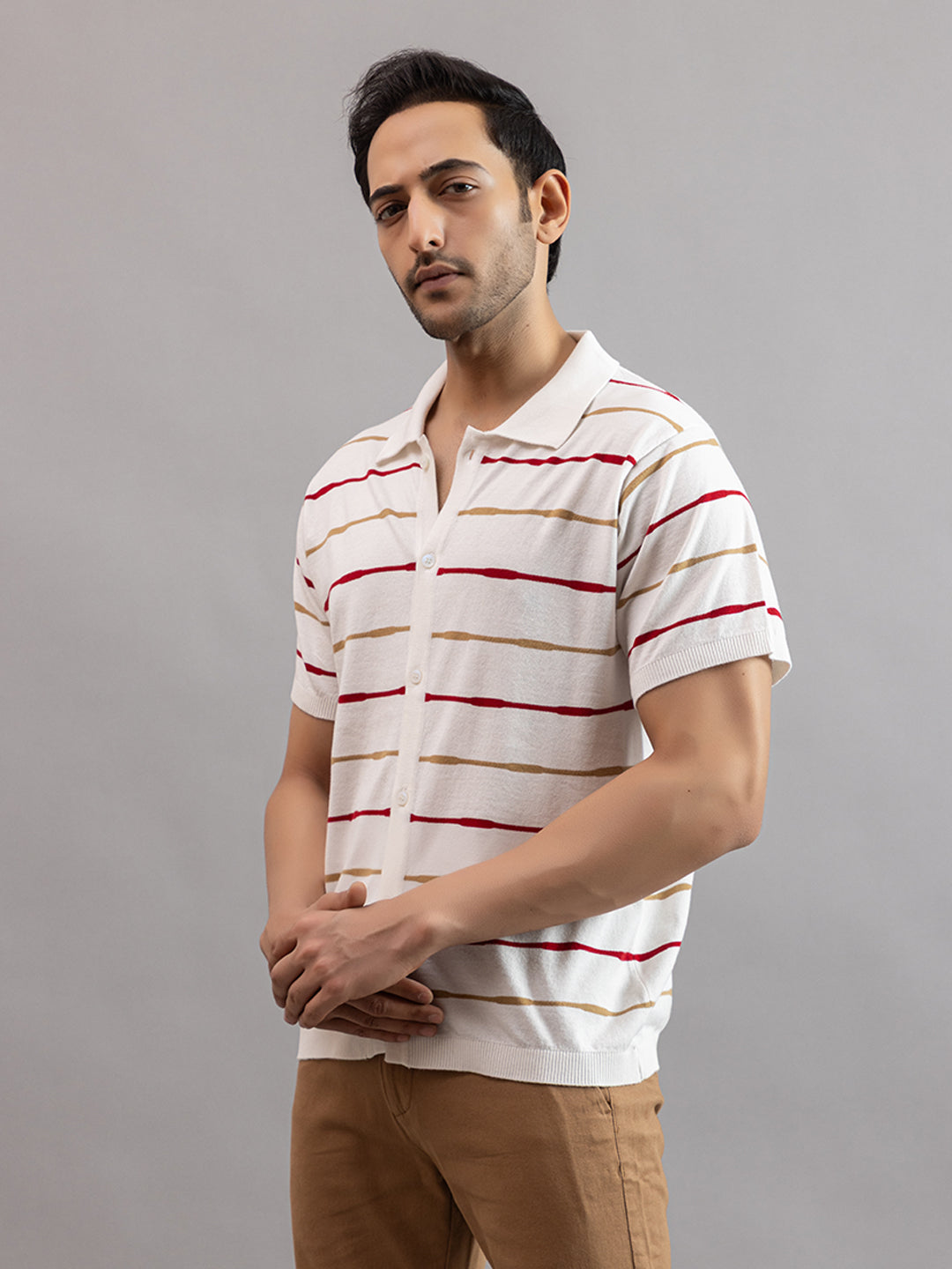 Homme fine knit stripe shirt