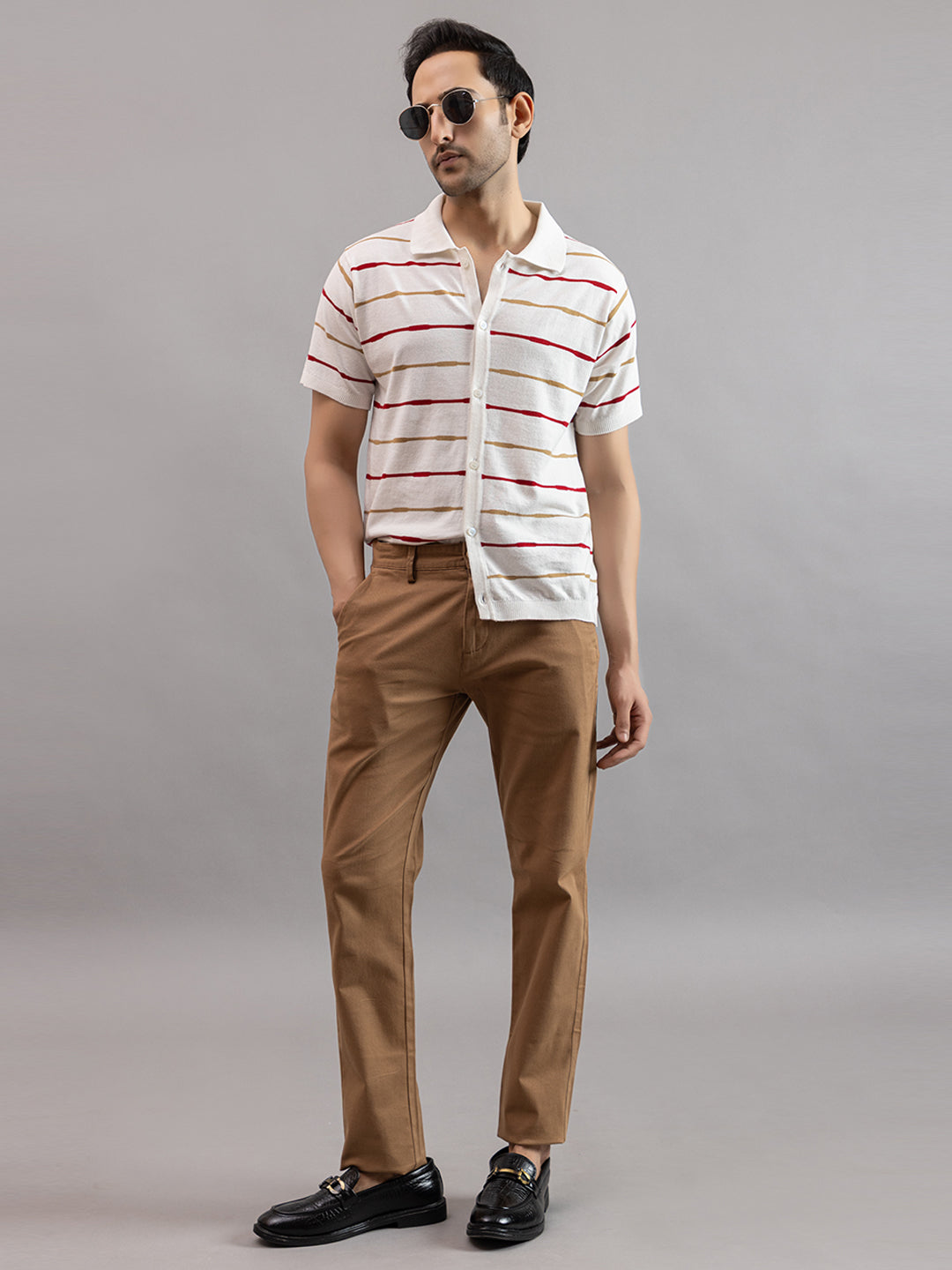 Homme fine knit stripe shirt