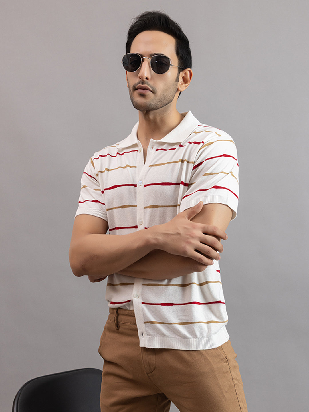 Homme fine knit stripe shirt