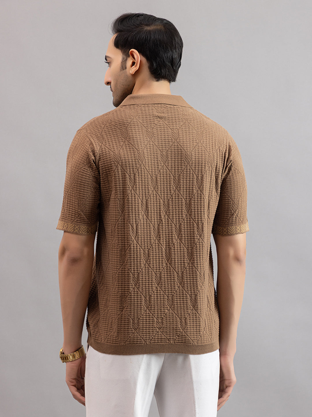 DIAMOND TEXTURED FINE KNIT POLO