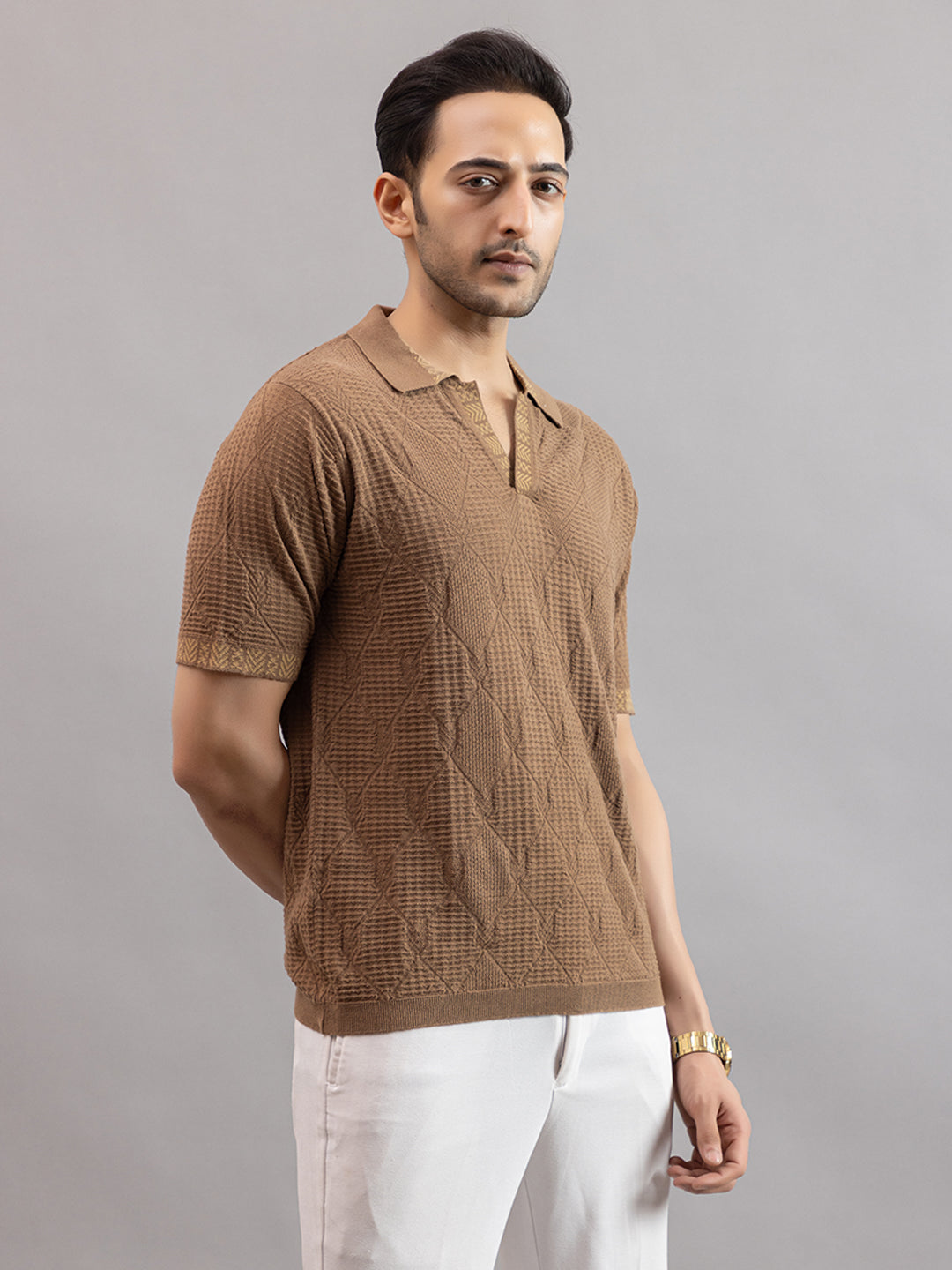 DIAMOND TEXTURED FINE KNIT POLO