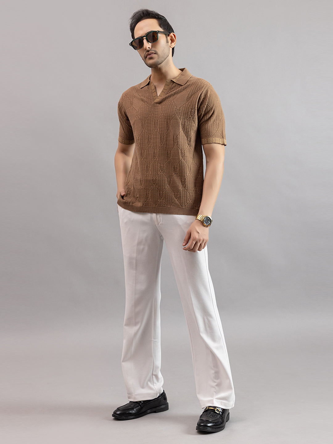 DIAMOND TEXTURED FINE KNIT POLO