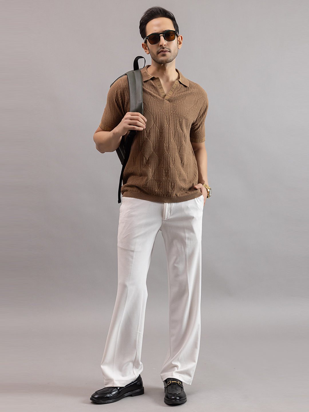 DIAMOND TEXTURED FINE KNIT POLO