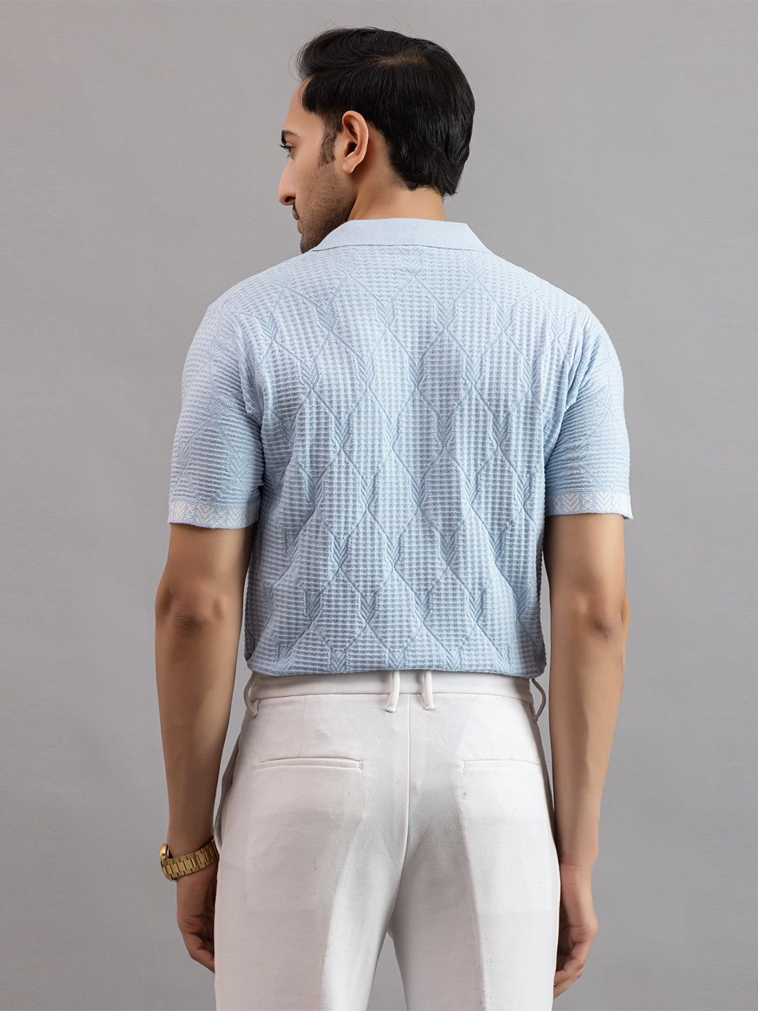 DIAMOND TEXTURED FINE KNIT POLO