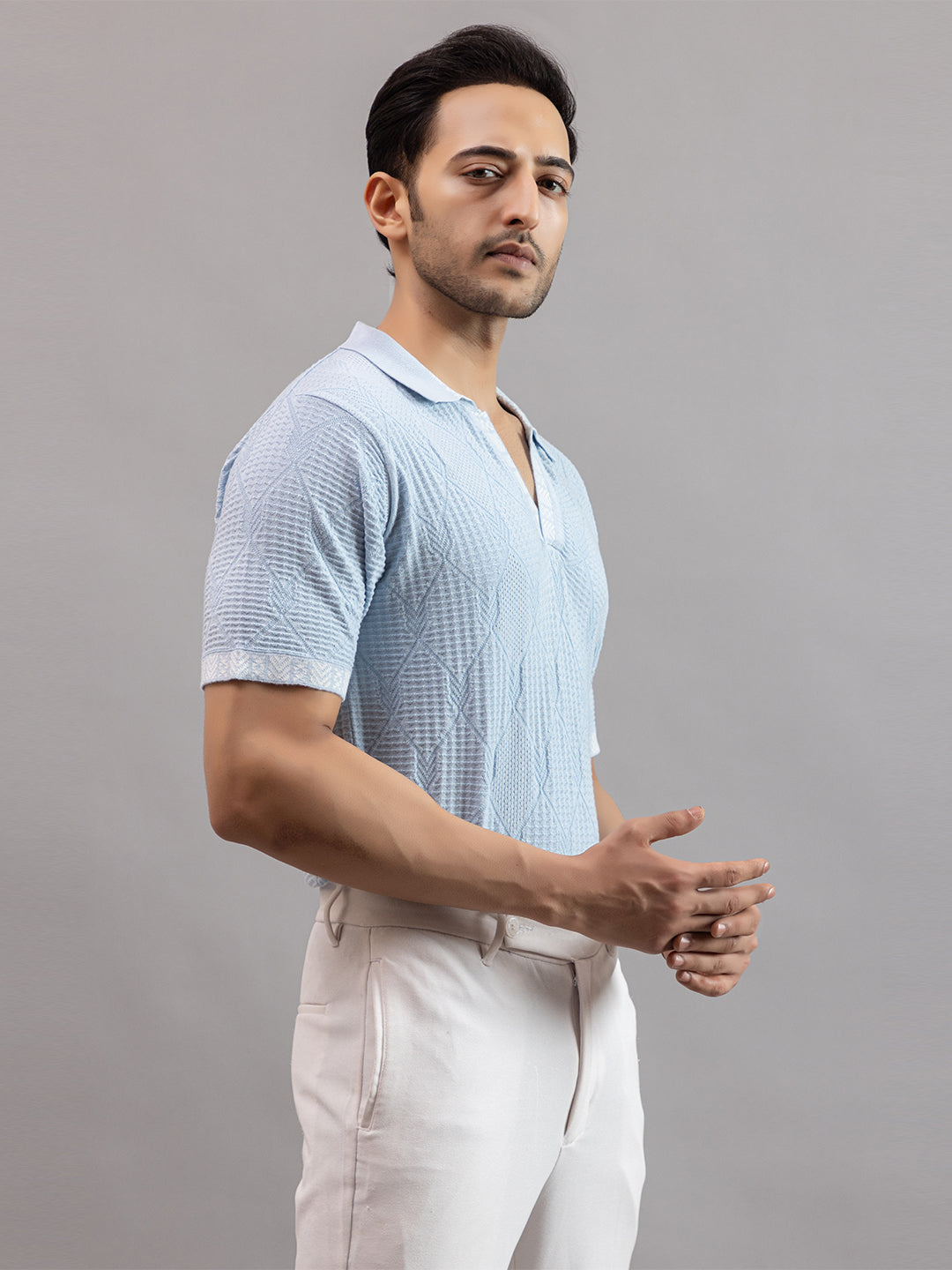 DIAMOND TEXTURED FINE KNIT POLO