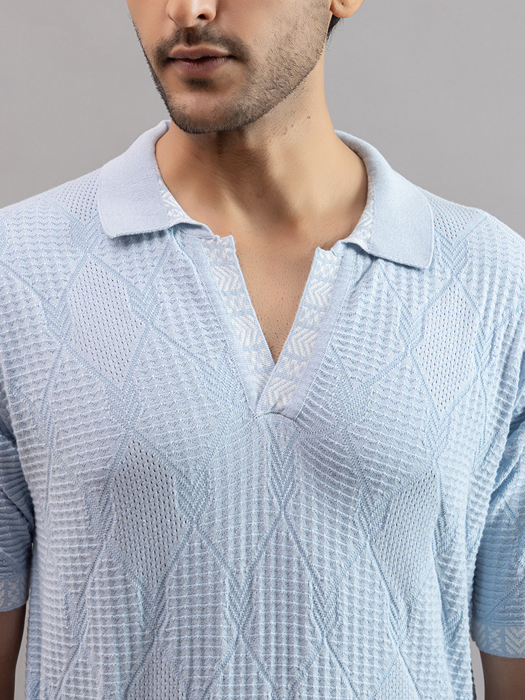 DIAMOND TEXTURED FINE KNIT POLO