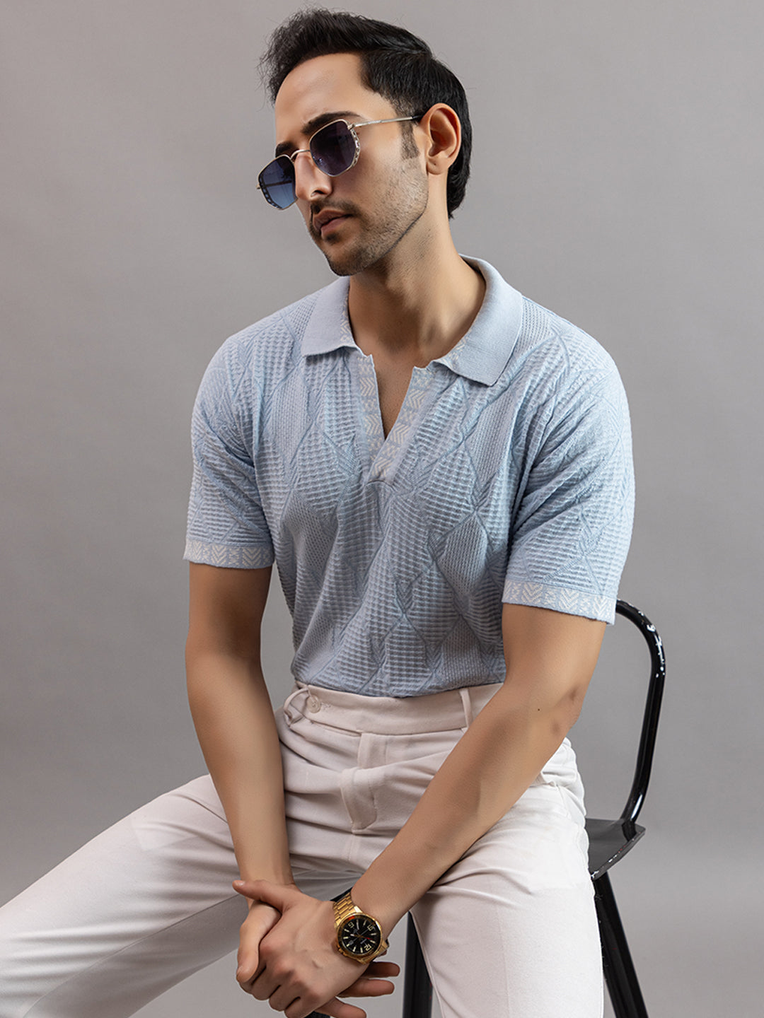 DIAMOND TEXTURED FINE KNIT POLO
