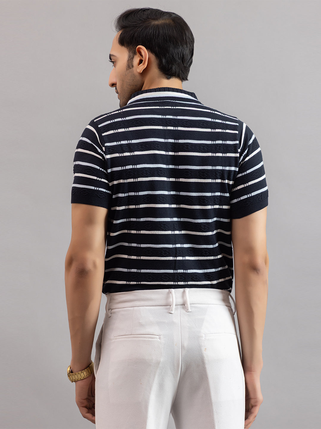 HOMME FINE KNIT STRIPE POLO