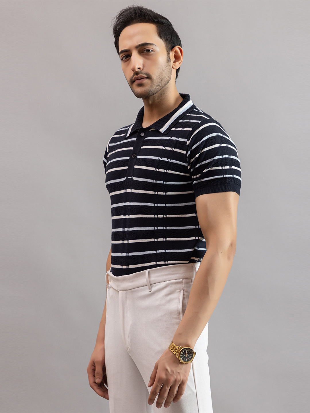 HOMME FINE KNIT STRIPE POLO