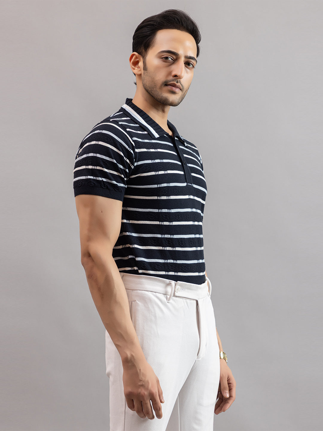 HOMME FINE KNIT STRIPE POLO