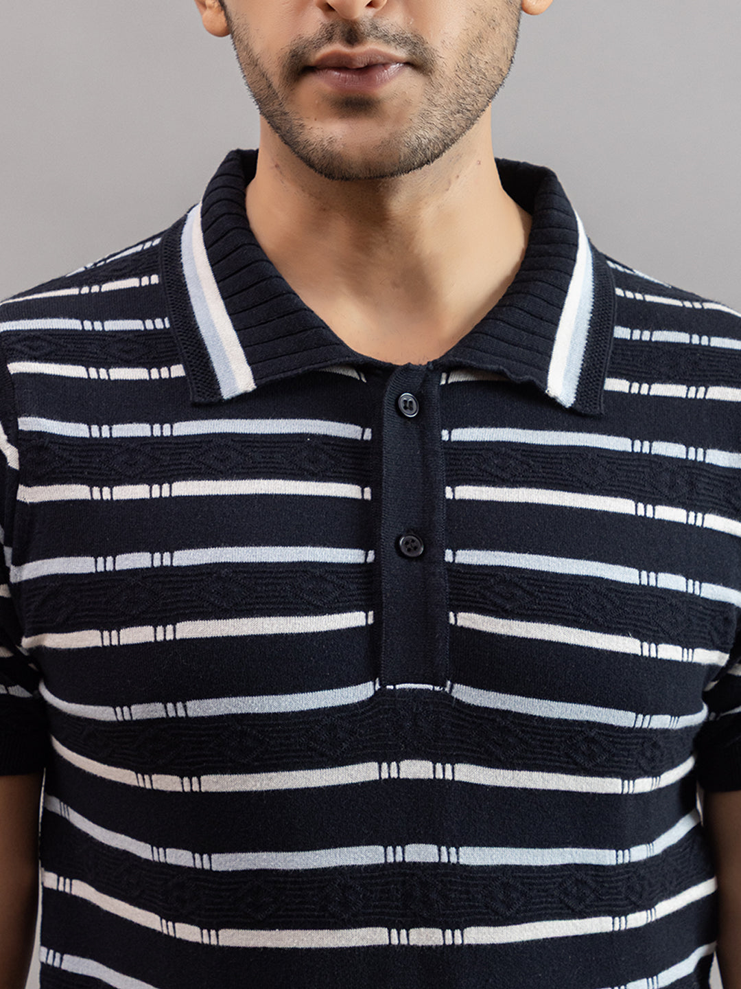 HOMME FINE KNIT STRIPE POLO