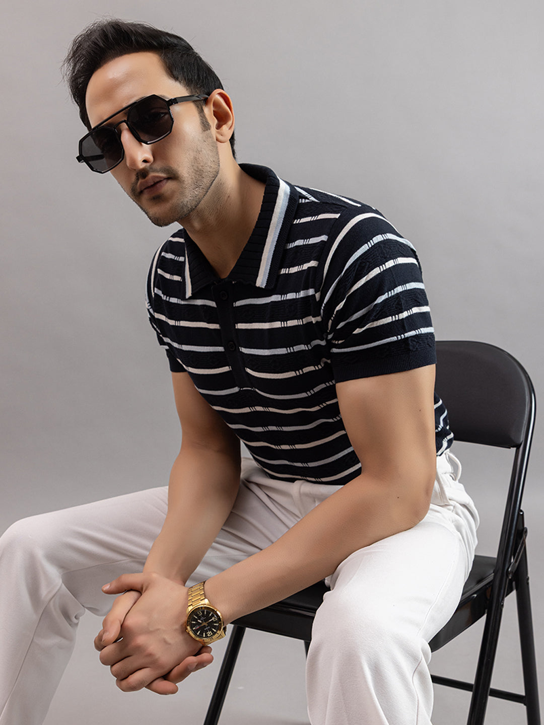 HOMME FINE KNIT STRIPE POLO