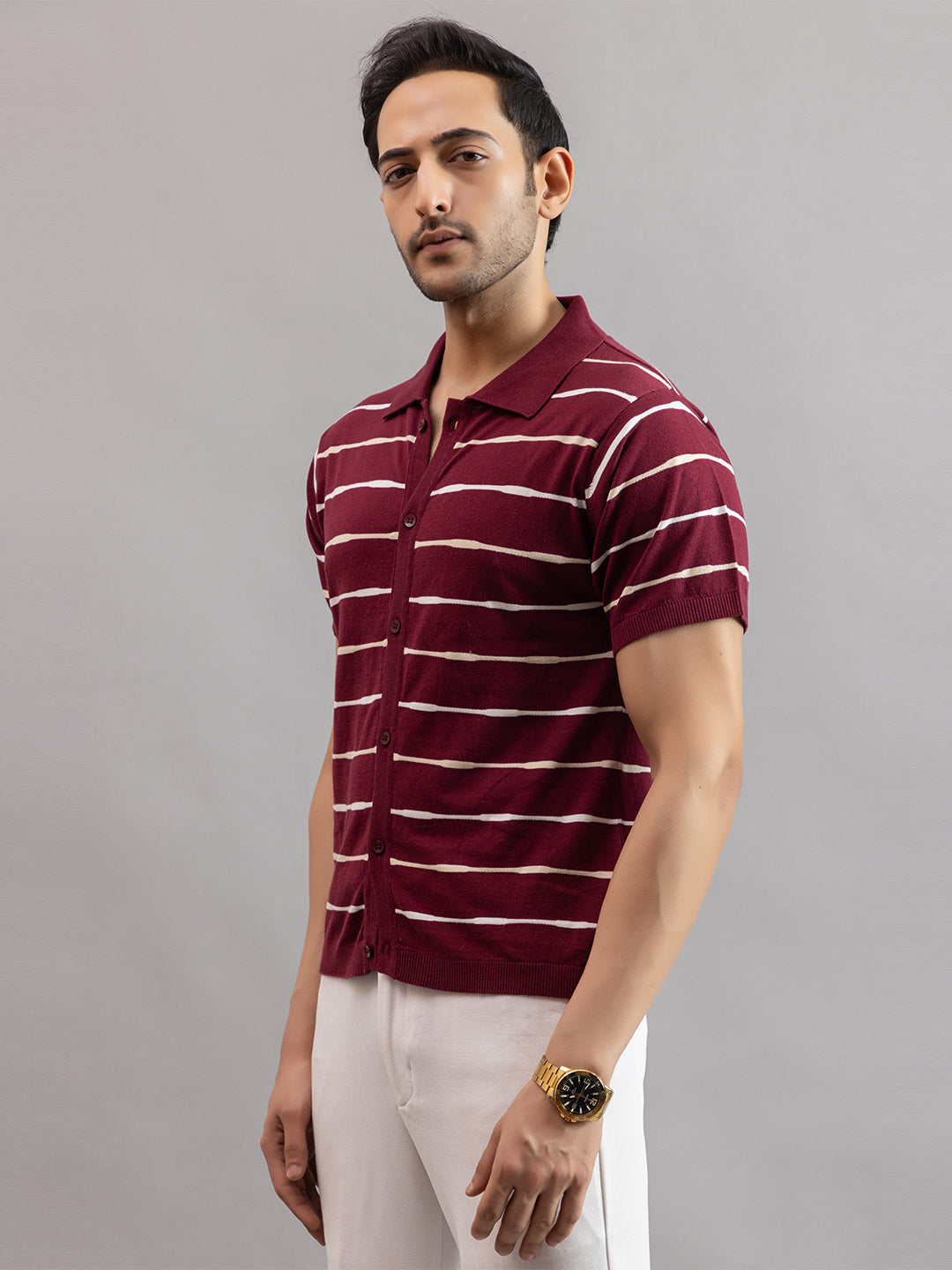 Homme fine knit stripe shirt