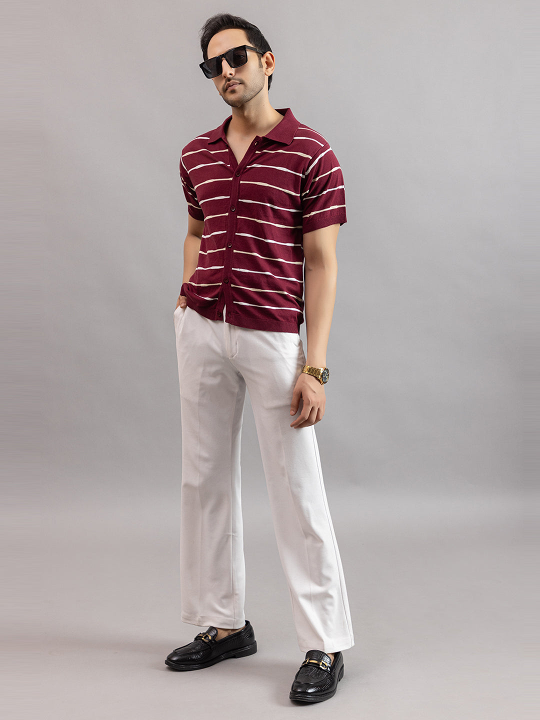 Homme fine knit stripe shirt