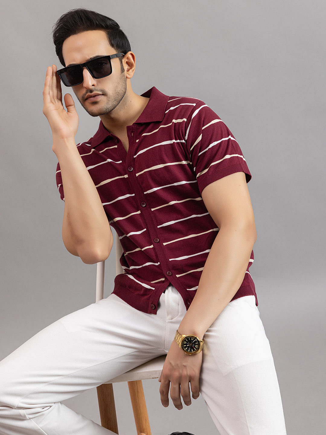 Homme fine knit stripe shirt