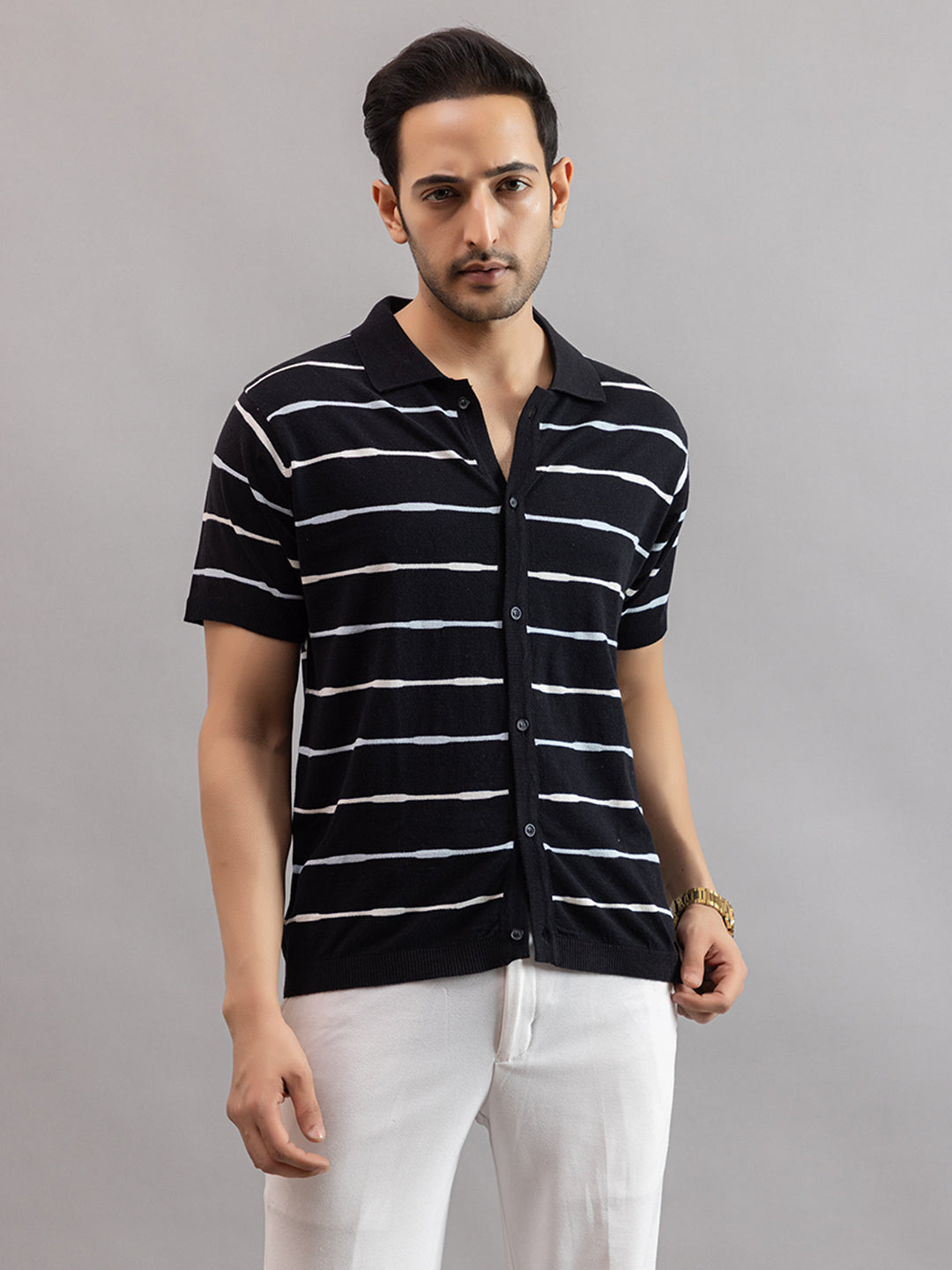 Homme fine knit stripe shirt