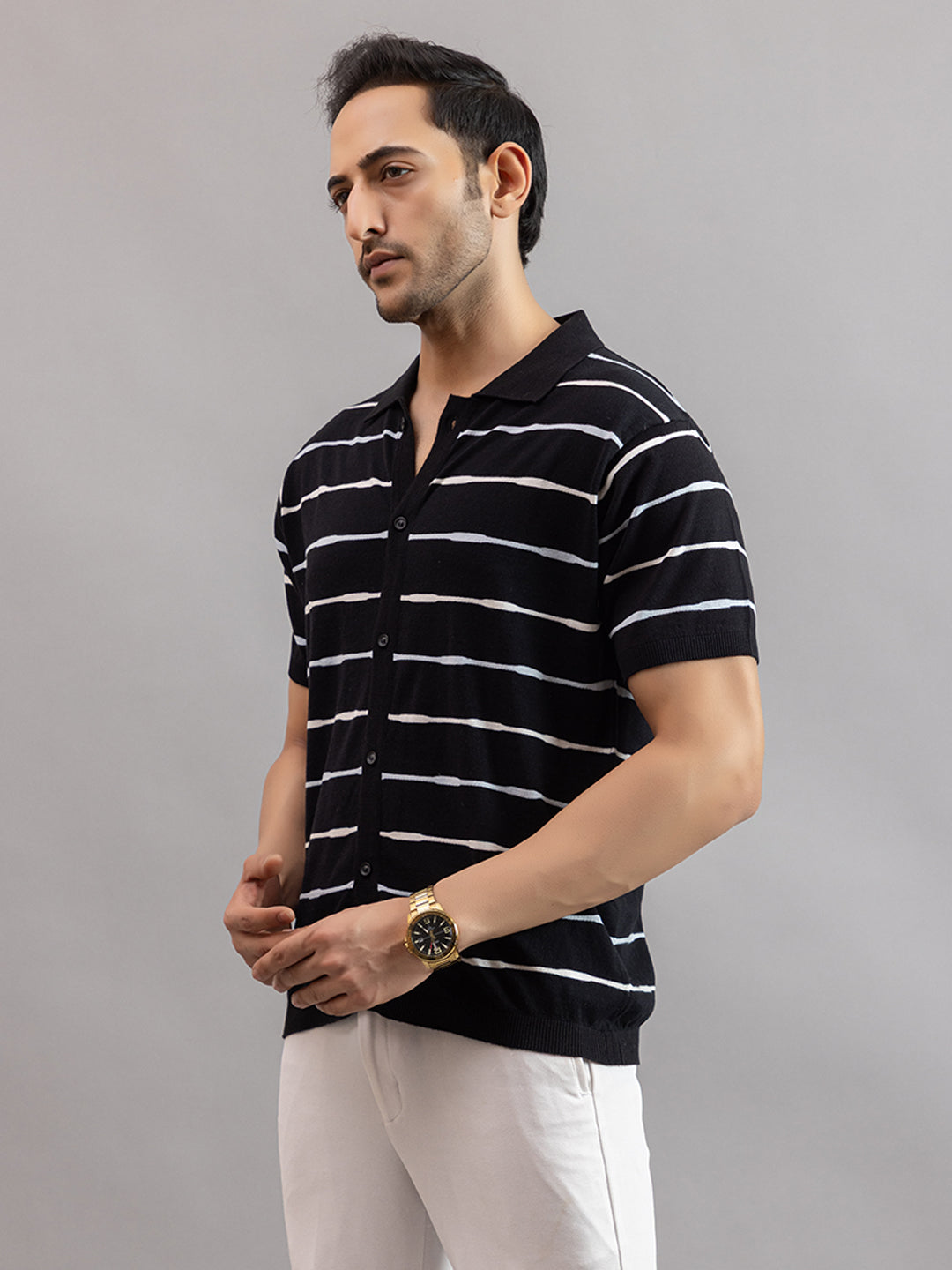 Homme fine knit stripe shirt
