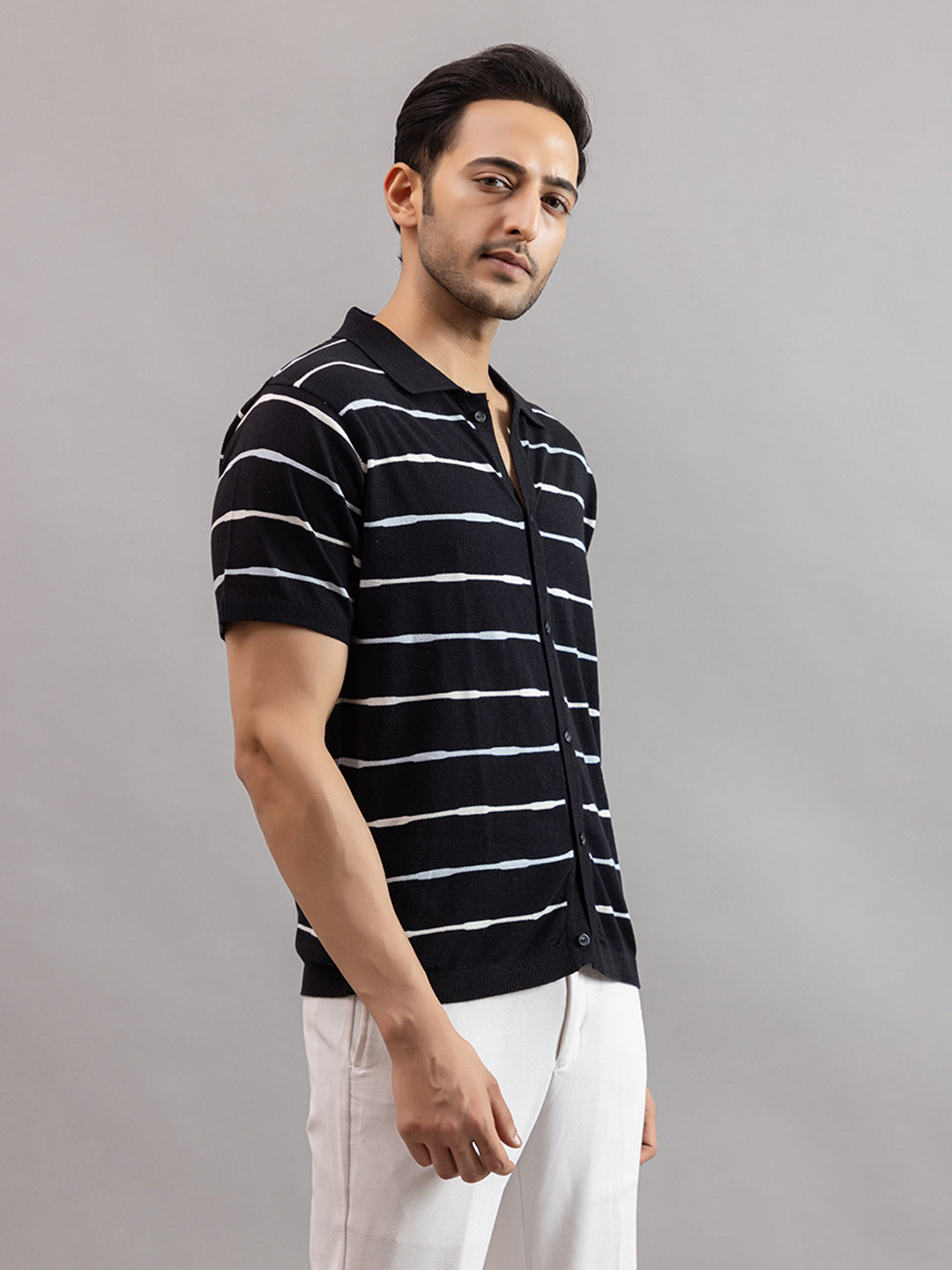 Homme fine knit stripe shirt