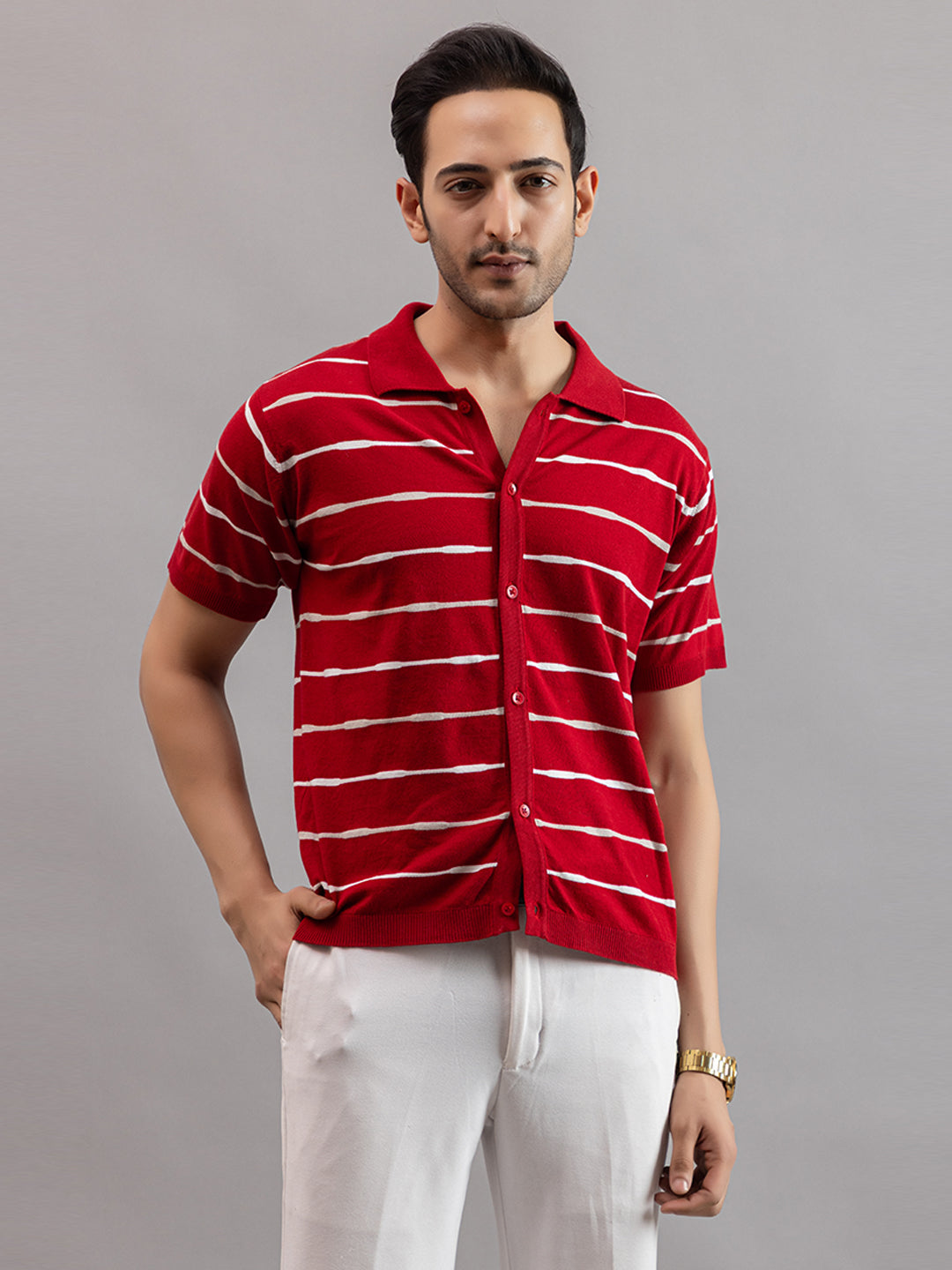 Homme fine knit stripe shirt
