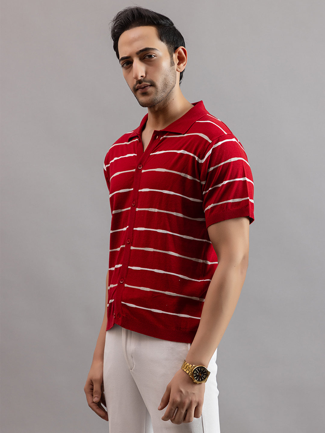 Homme fine knit stripe shirt