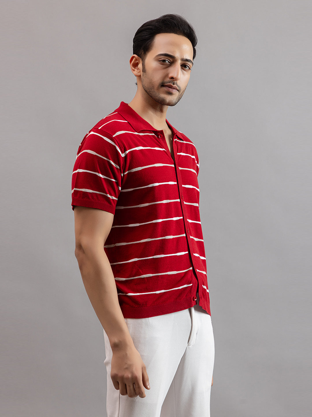 Homme fine knit stripe shirt