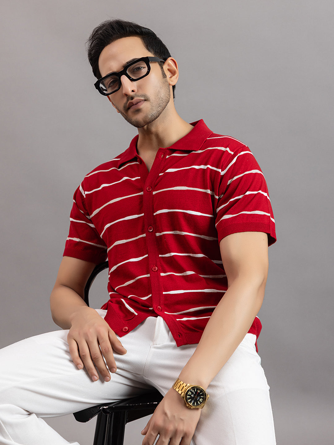 Homme fine knit stripe shirt