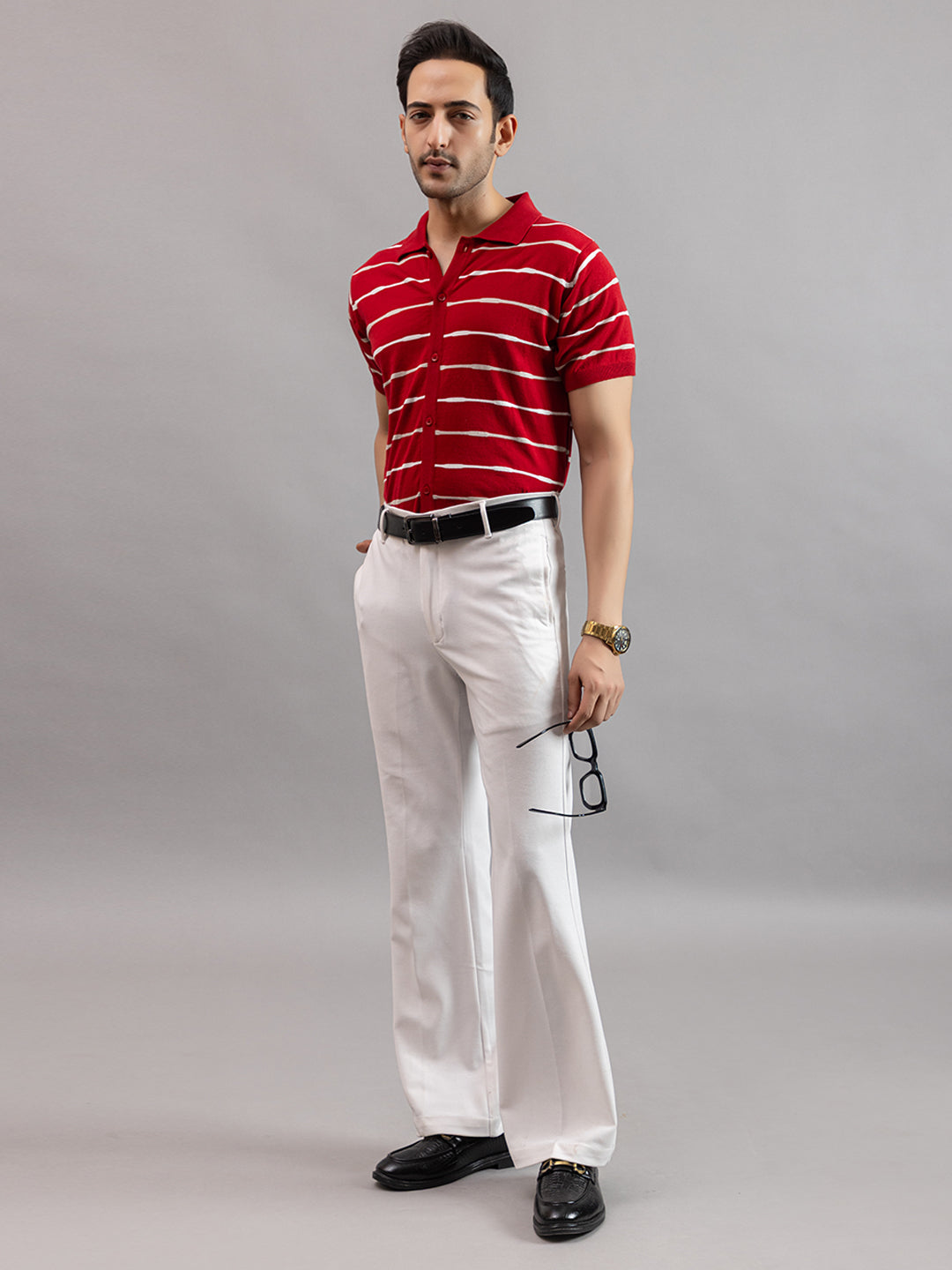 Homme fine knit stripe shirt