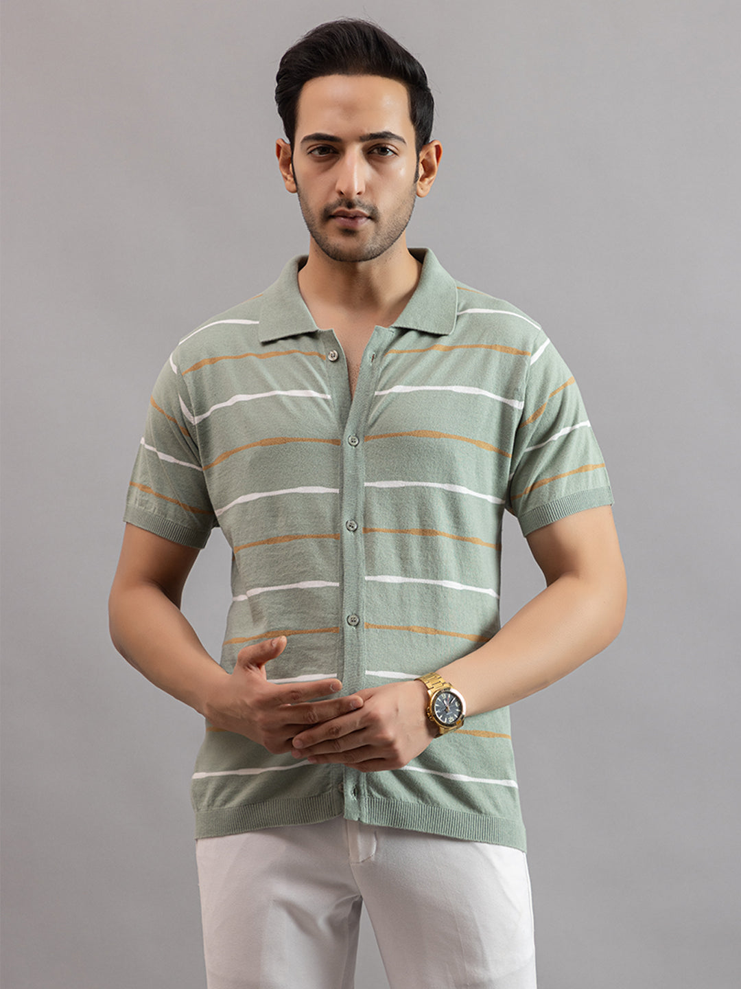 Homme fine knit stripe shirt