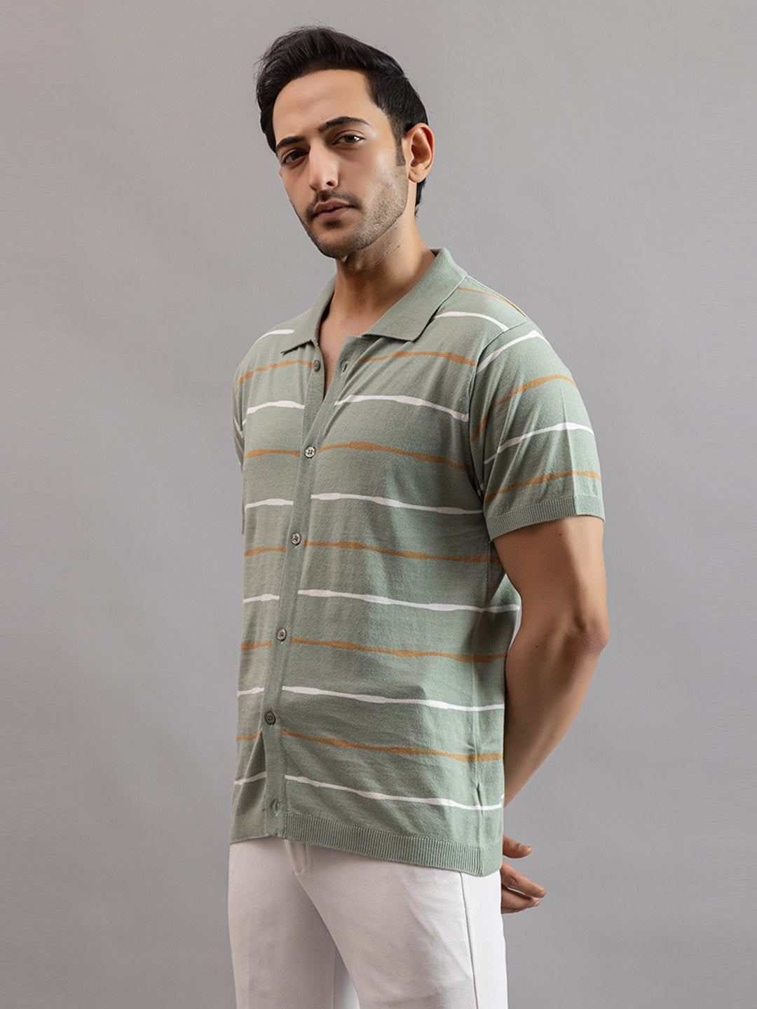 Homme fine knit stripe shirt