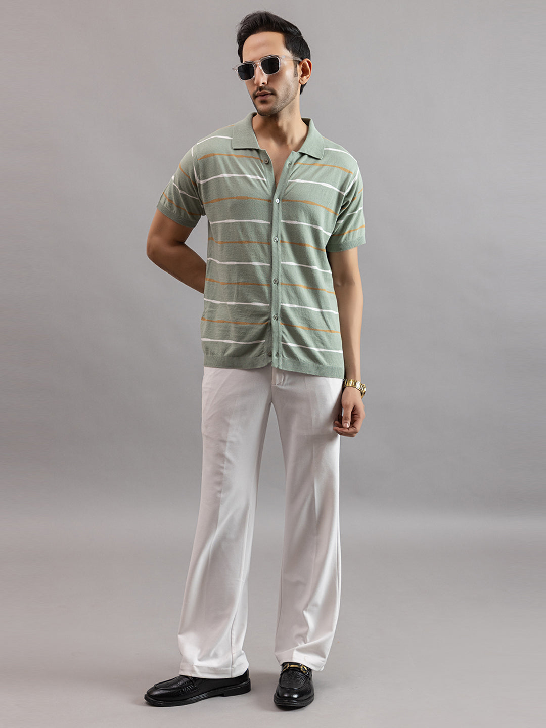 Homme fine knit stripe shirt