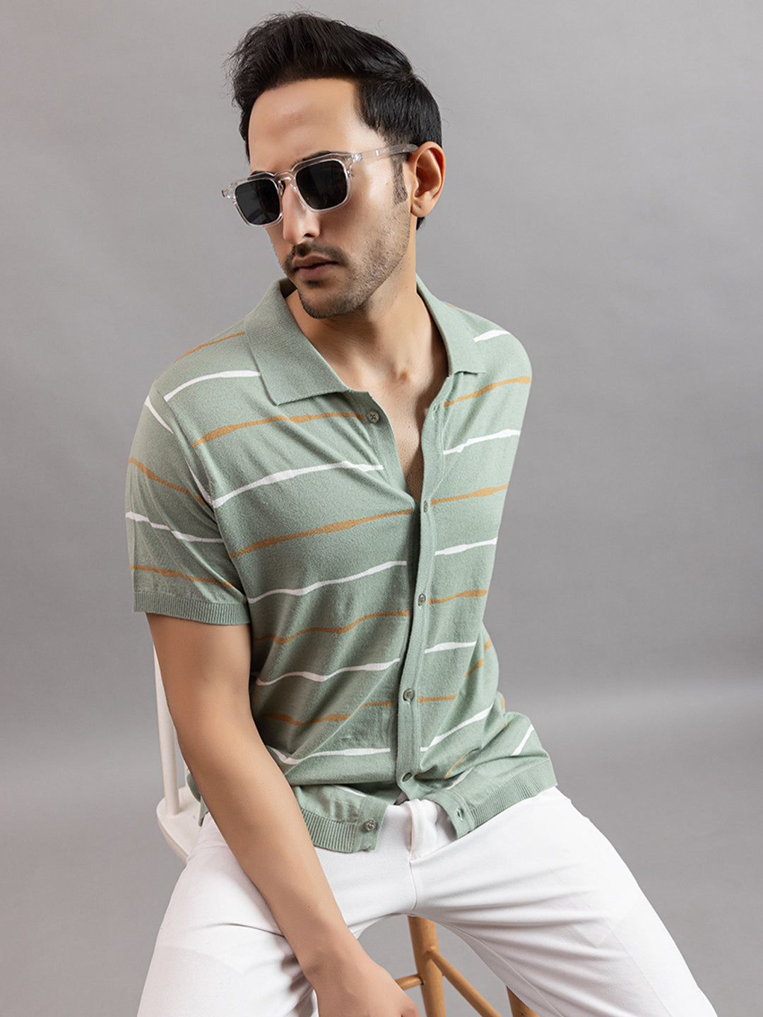 Homme fine knit stripe shirt