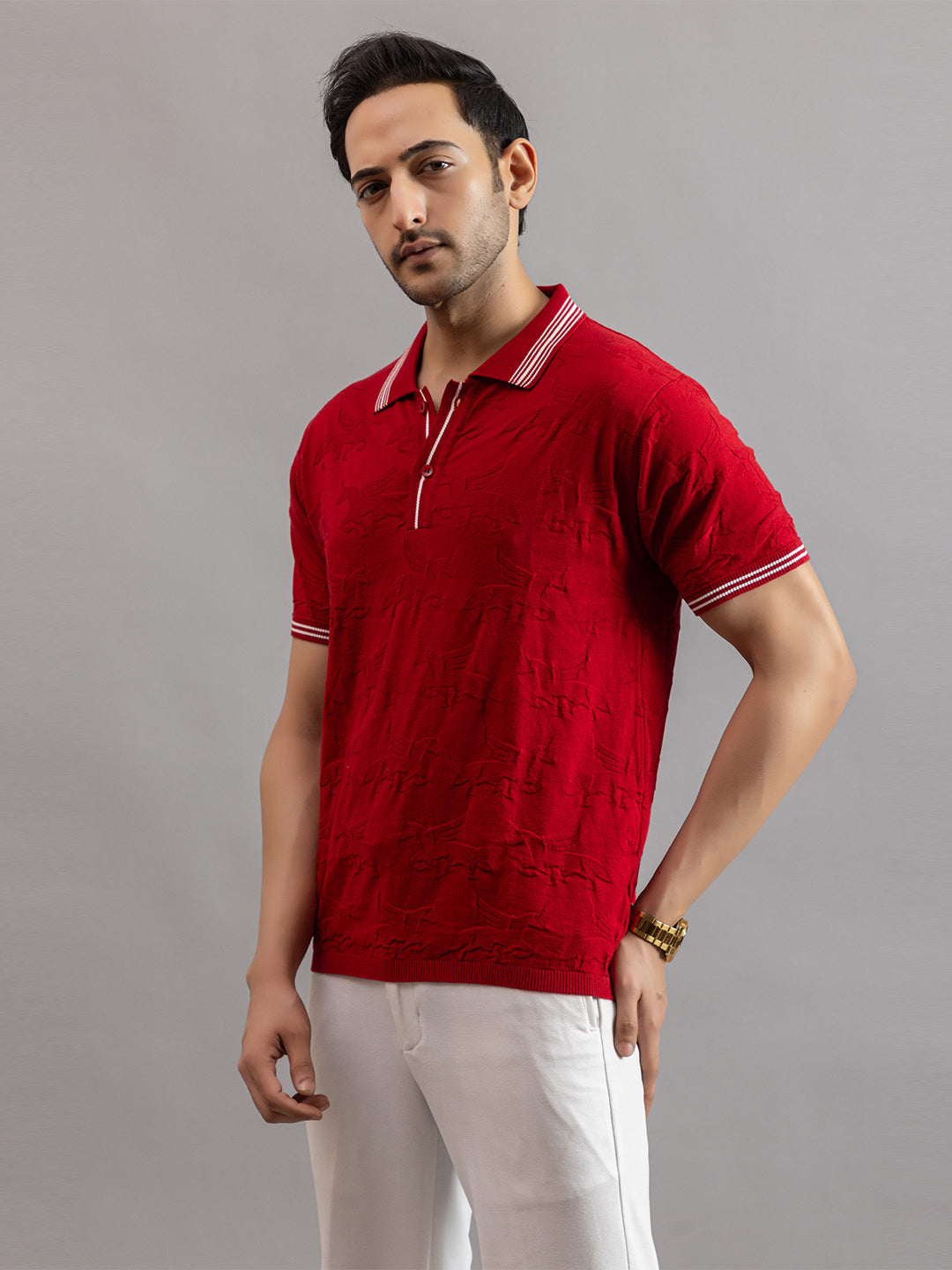 TEXTURED MUSTANG FINE KNIT POLO
