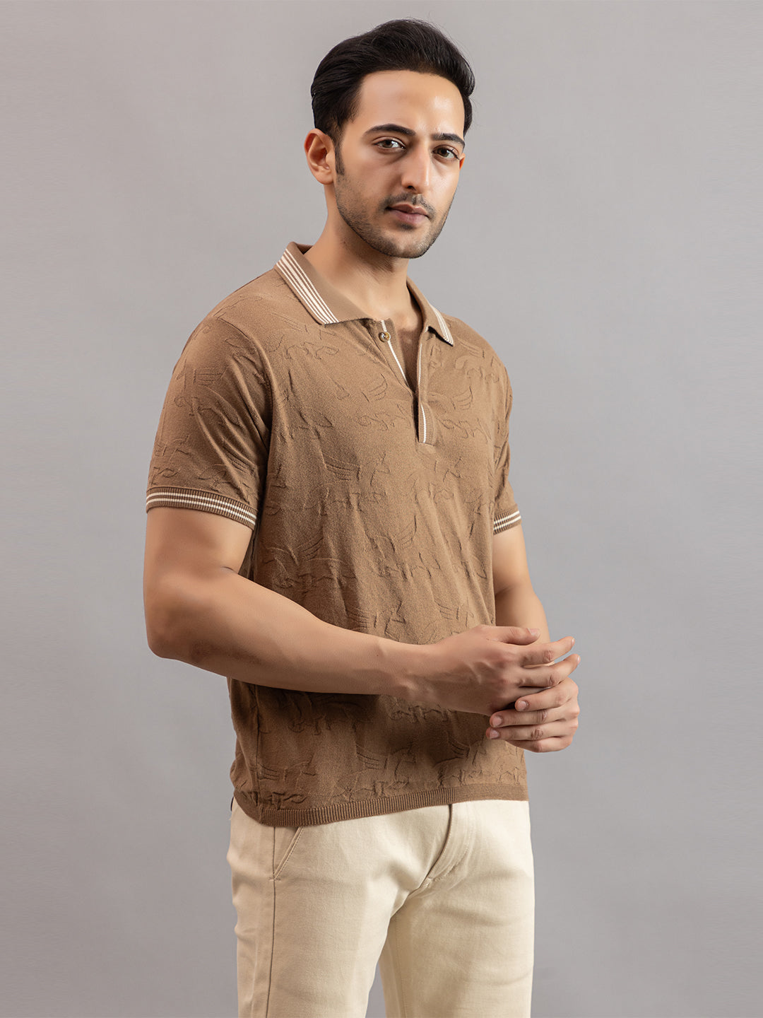 TEXTURED MUSTANG FINE KNIT POLO