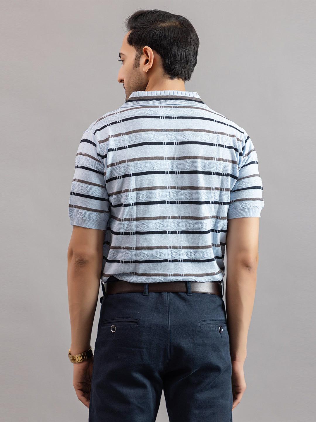 HOMME FINE KNIT STRIPE POLO