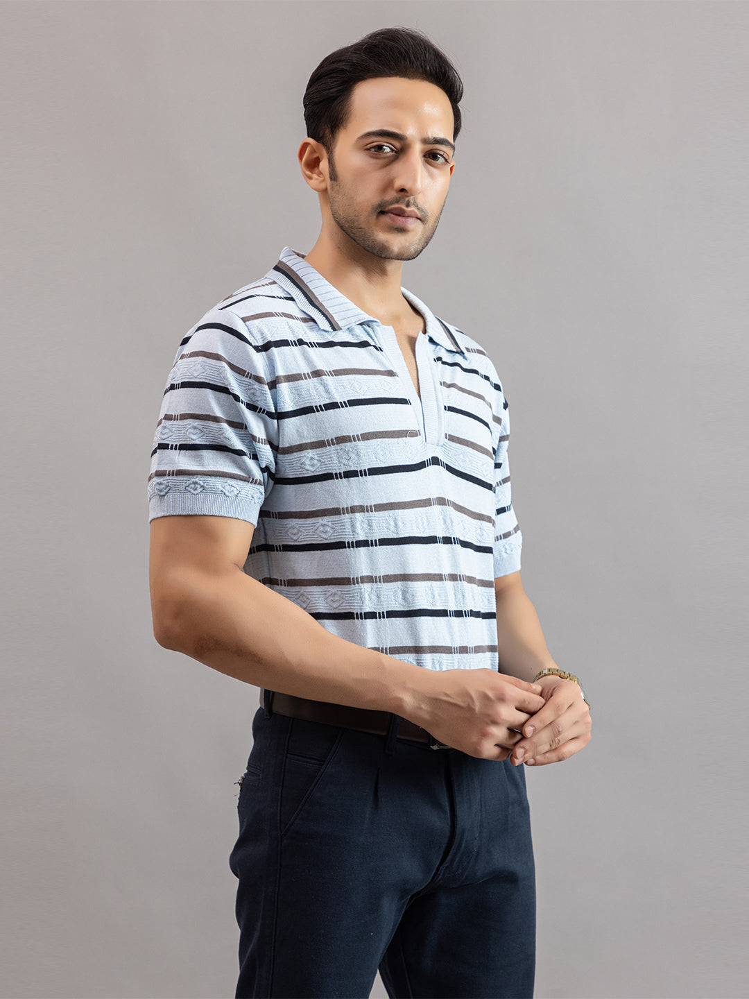 HOMME FINE KNIT STRIPE POLO