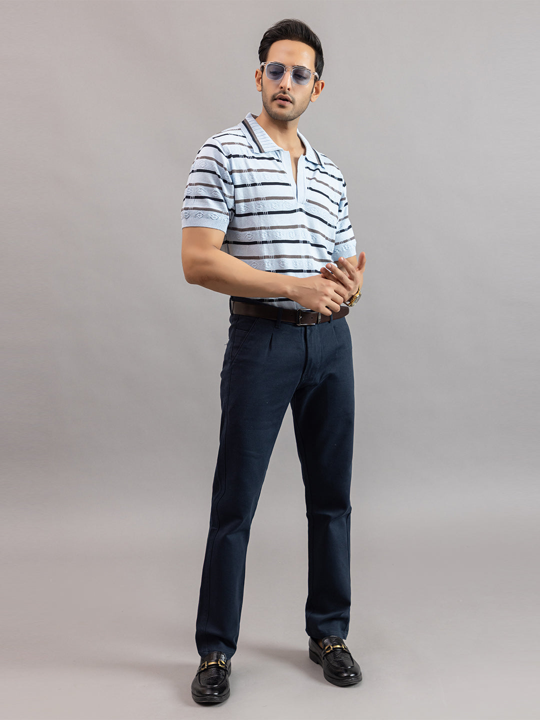 HOMME FINE KNIT STRIPE POLO