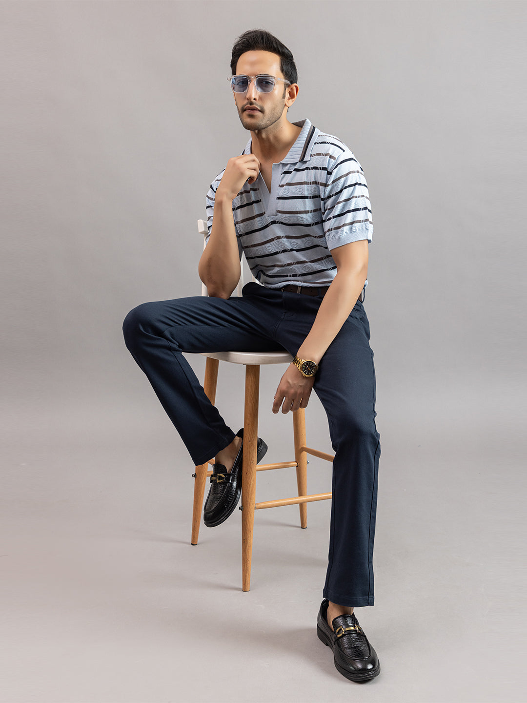 HOMME FINE KNIT STRIPE POLO