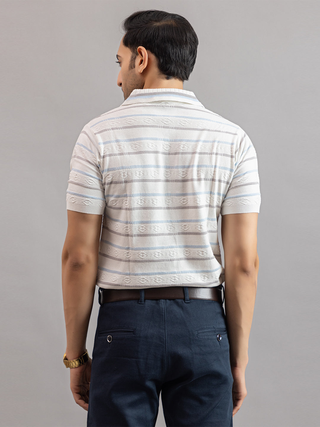 HOMME FINE KNIT STRIPE POLO
