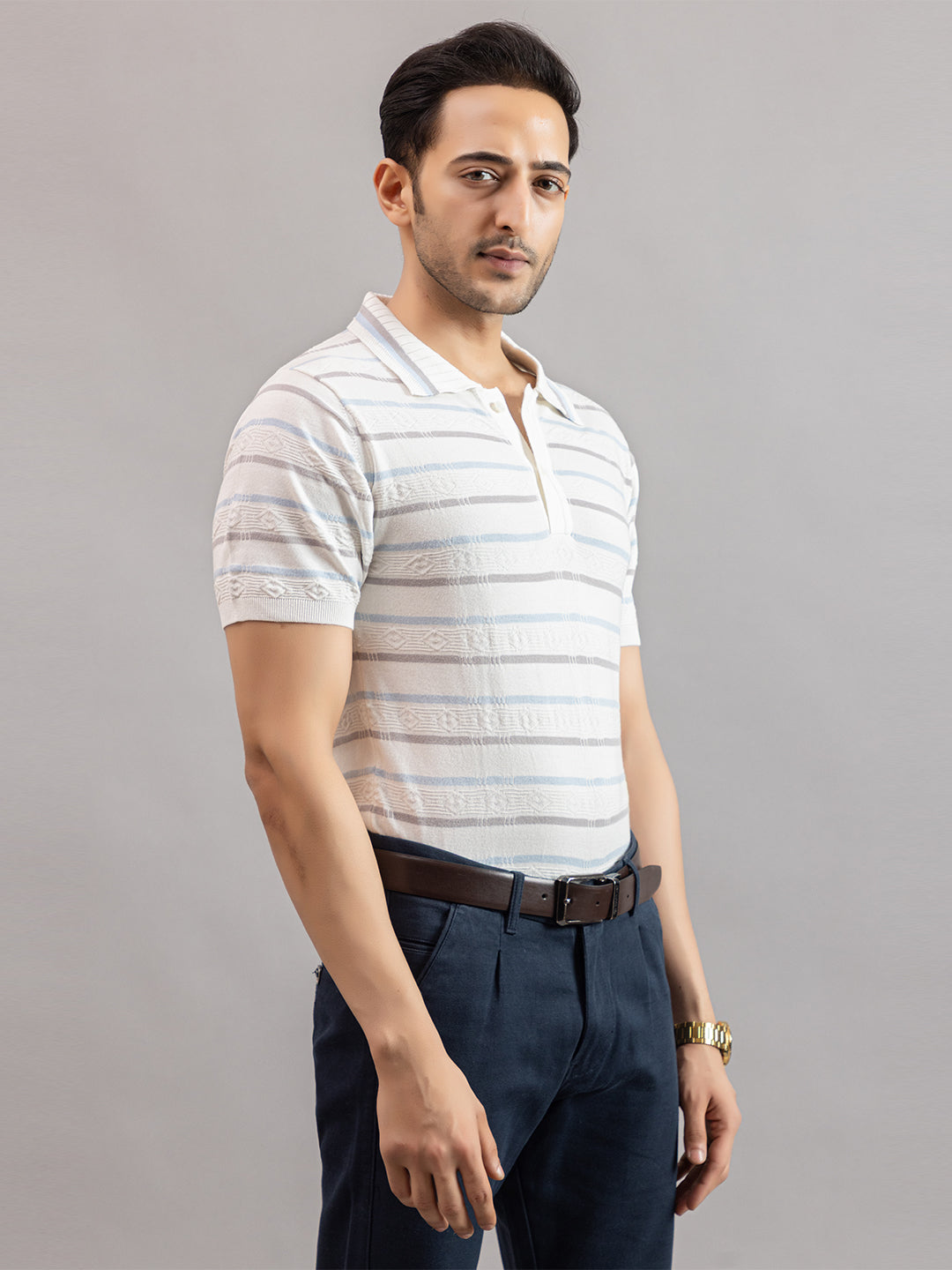 HOMME FINE KNIT STRIPE POLO