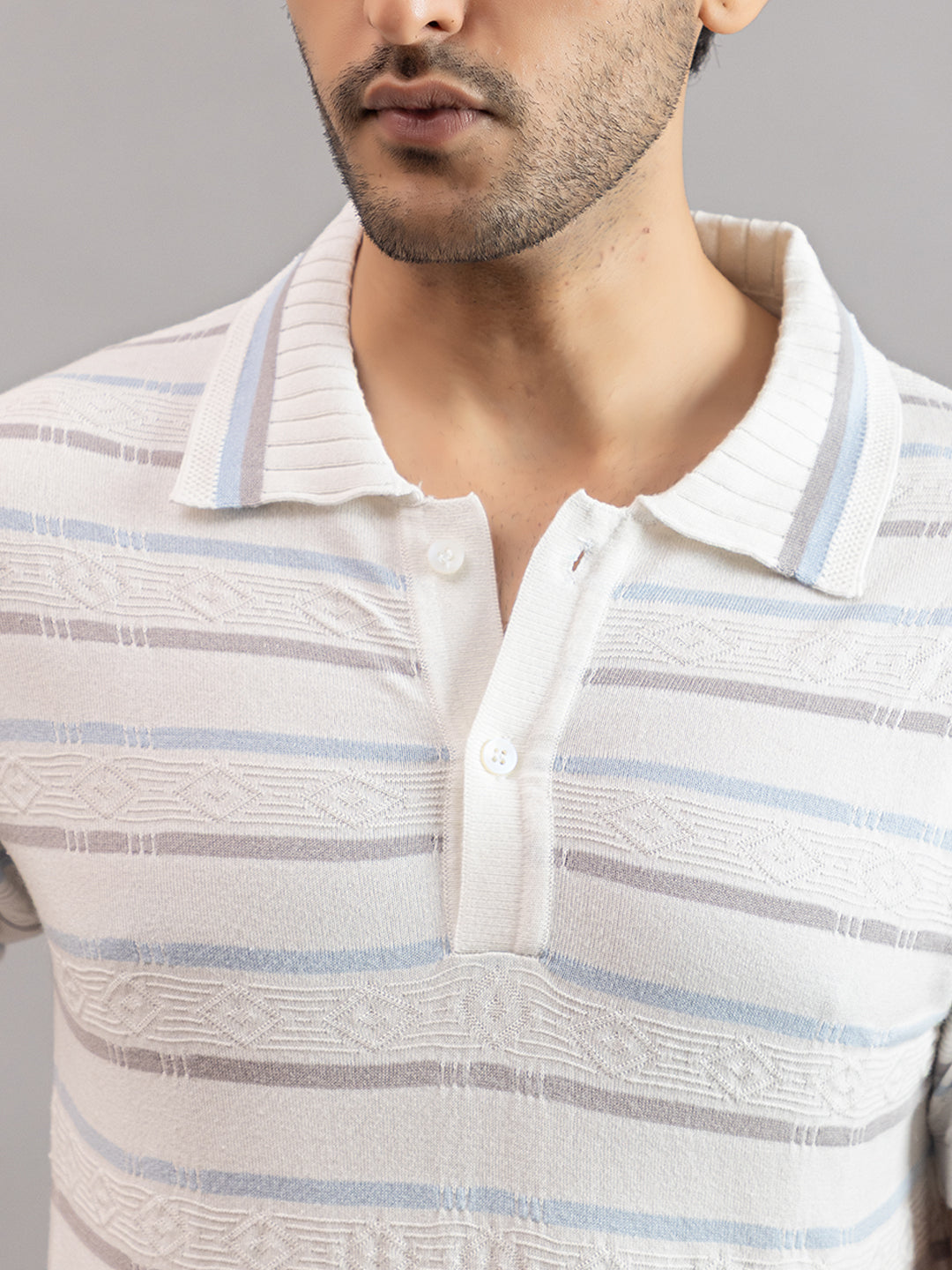 HOMME FINE KNIT STRIPE POLO