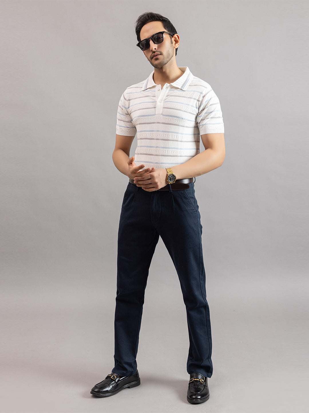 HOMME FINE KNIT STRIPE POLO