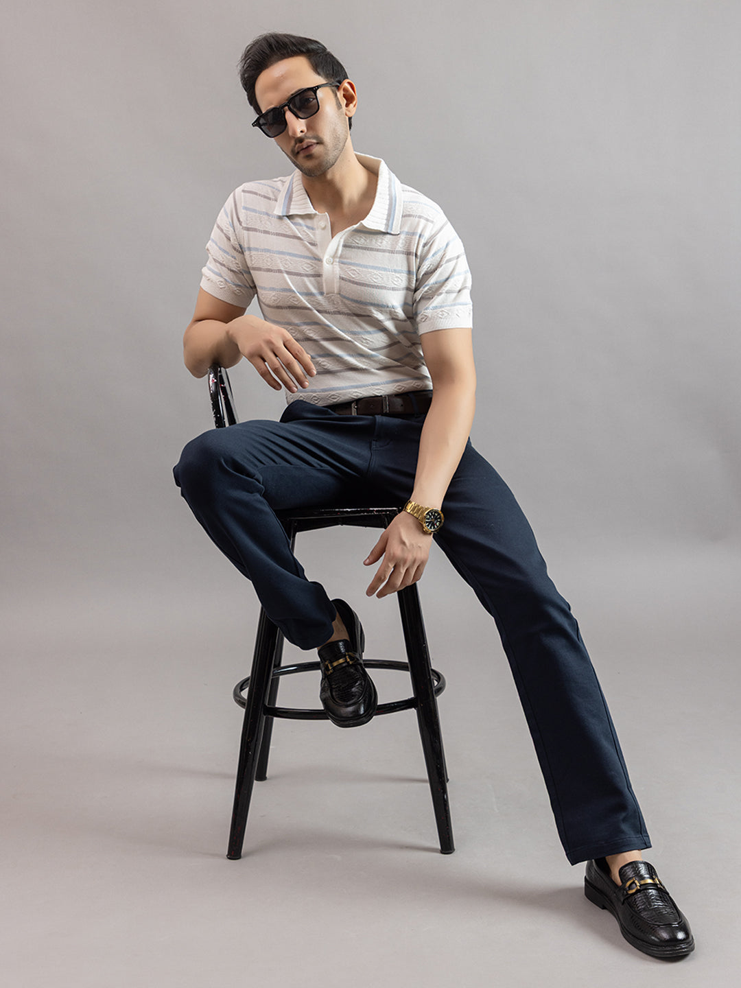 HOMME FINE KNIT STRIPE POLO