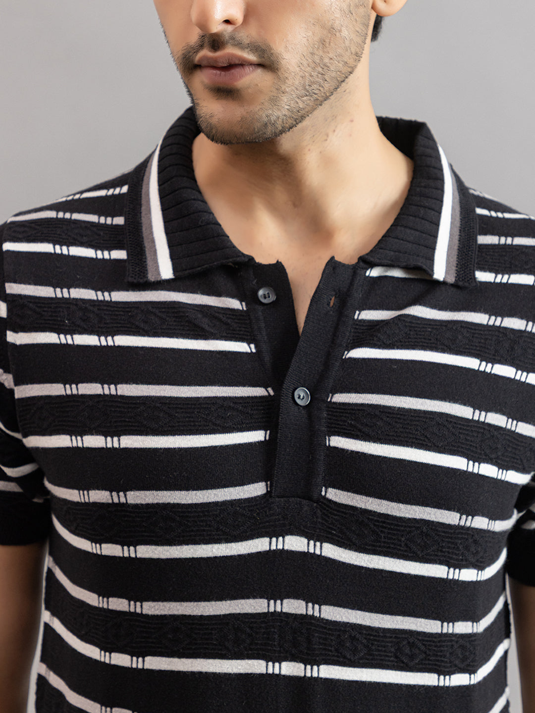 HOMME FINE KNIT STRIPE POLO