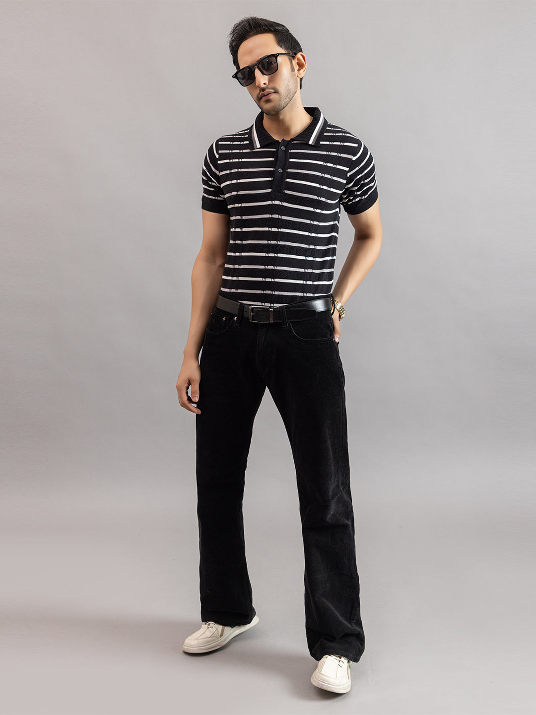 HOMME FINE KNIT STRIPE POLO