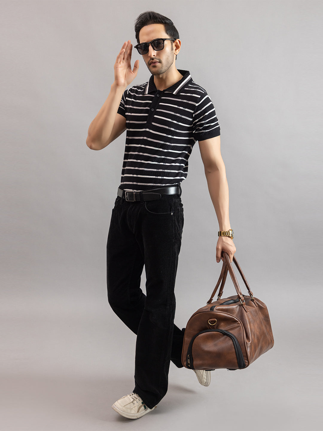 HOMME FINE KNIT STRIPE POLO
