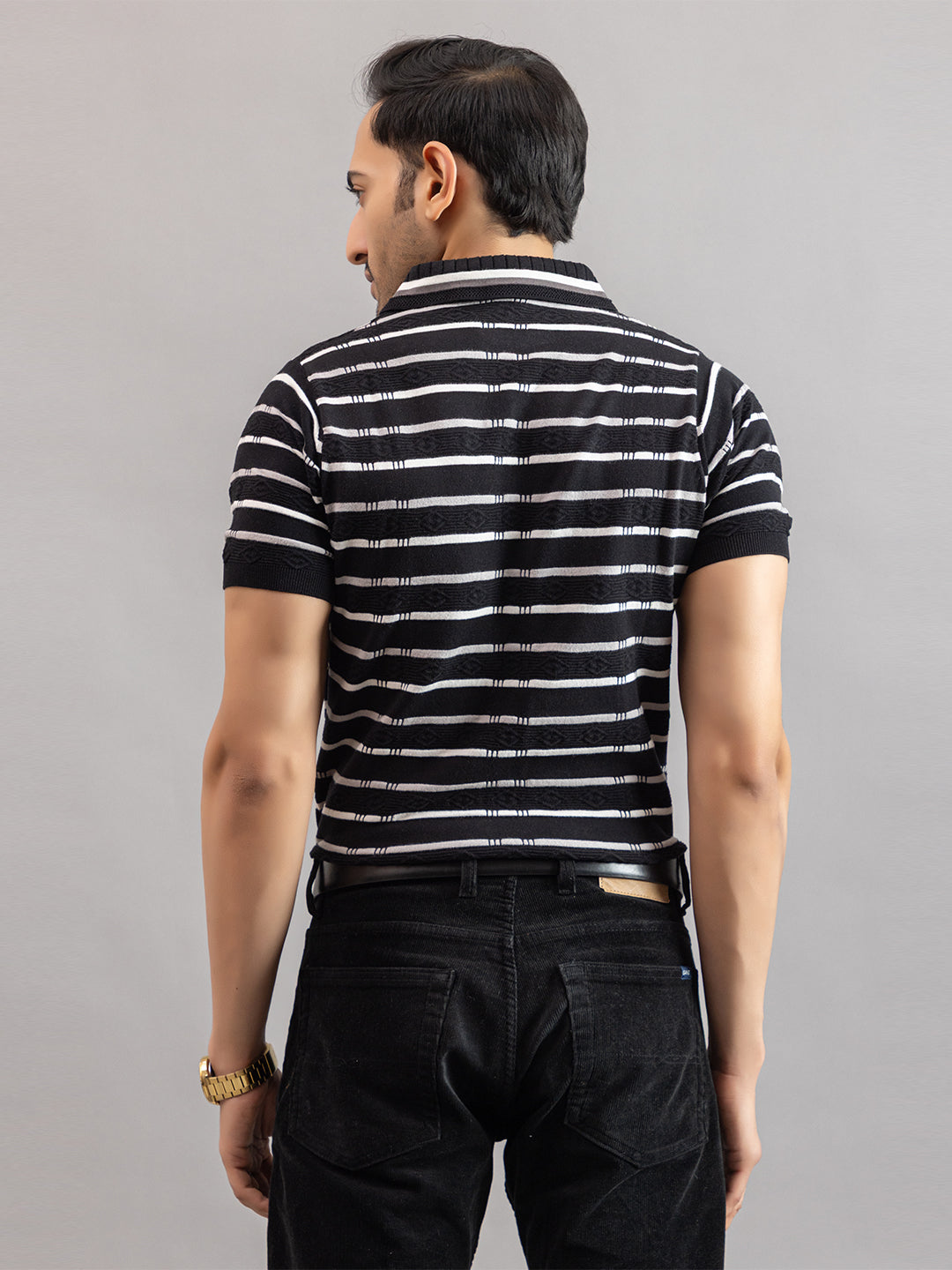 HOMME FINE KNIT STRIPE POLO