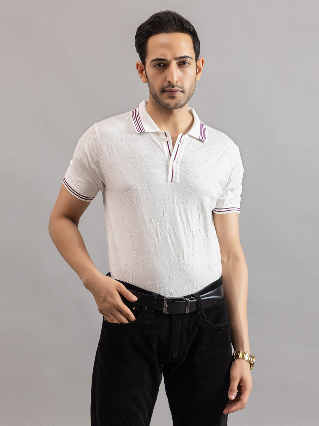 TEXTURED MUSTANG FINE KNIT POLO
