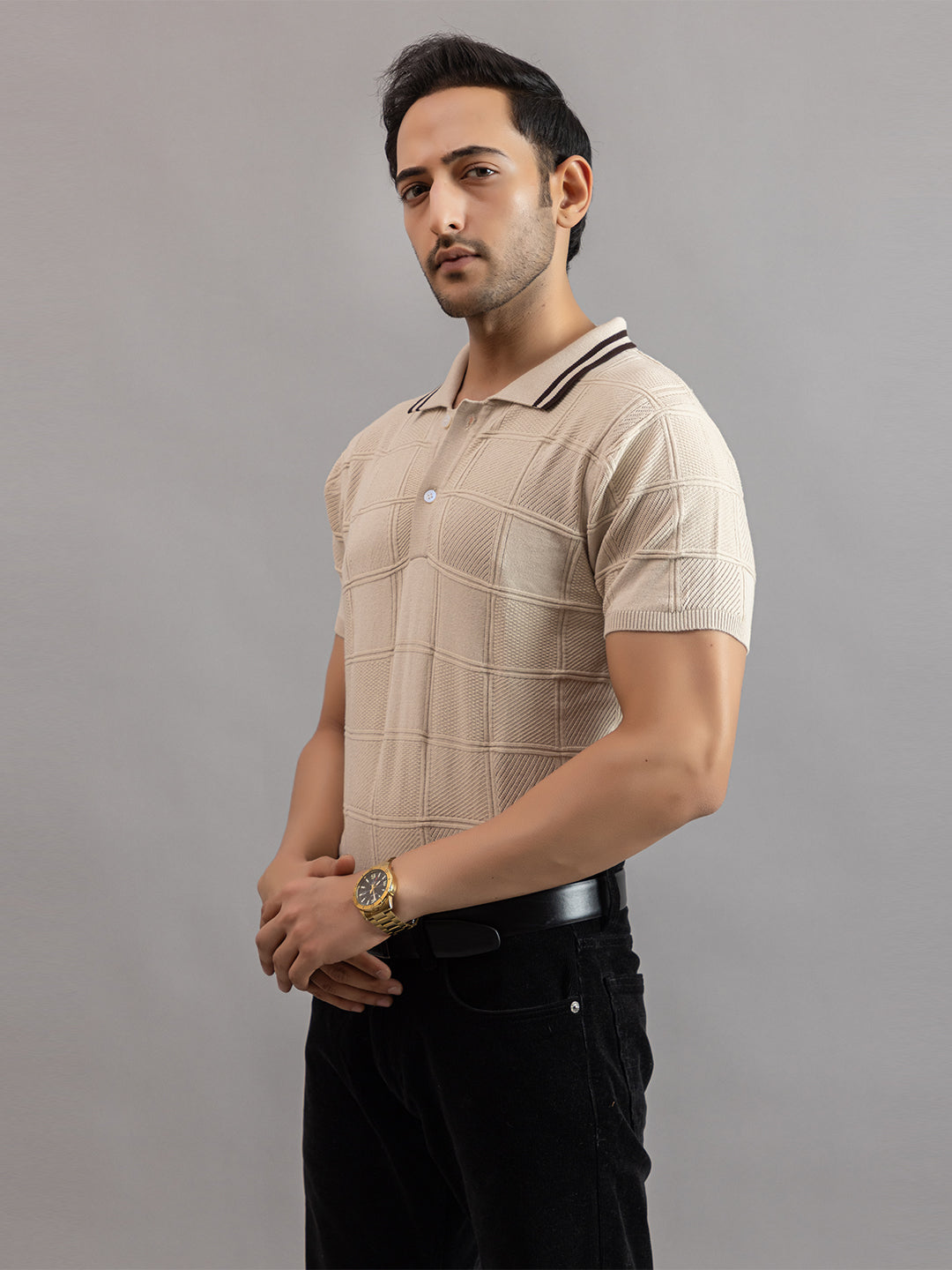 RELAXED REVERSE FINE KNIT POLO