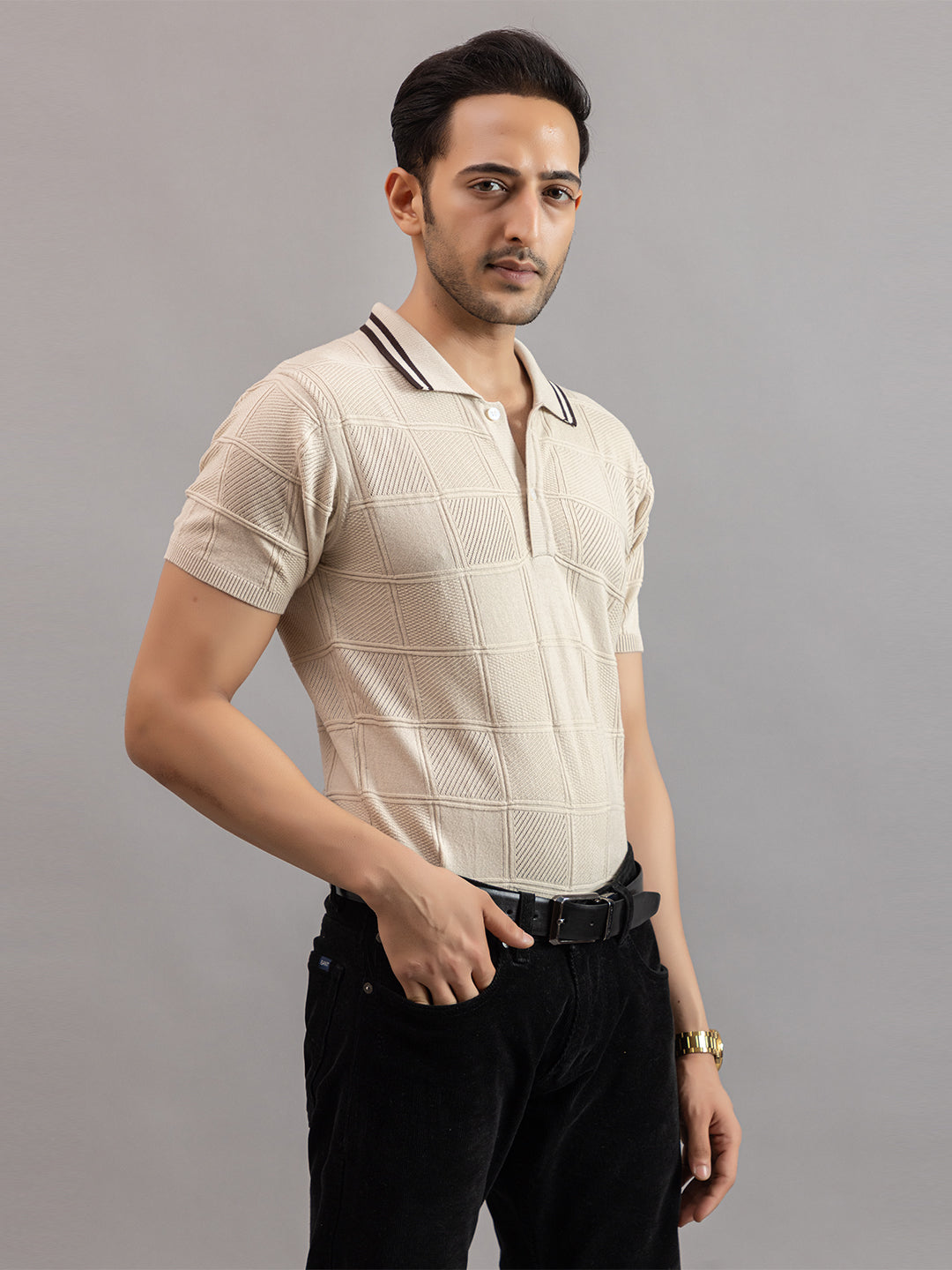 RELAXED REVERSE FINE KNIT POLO